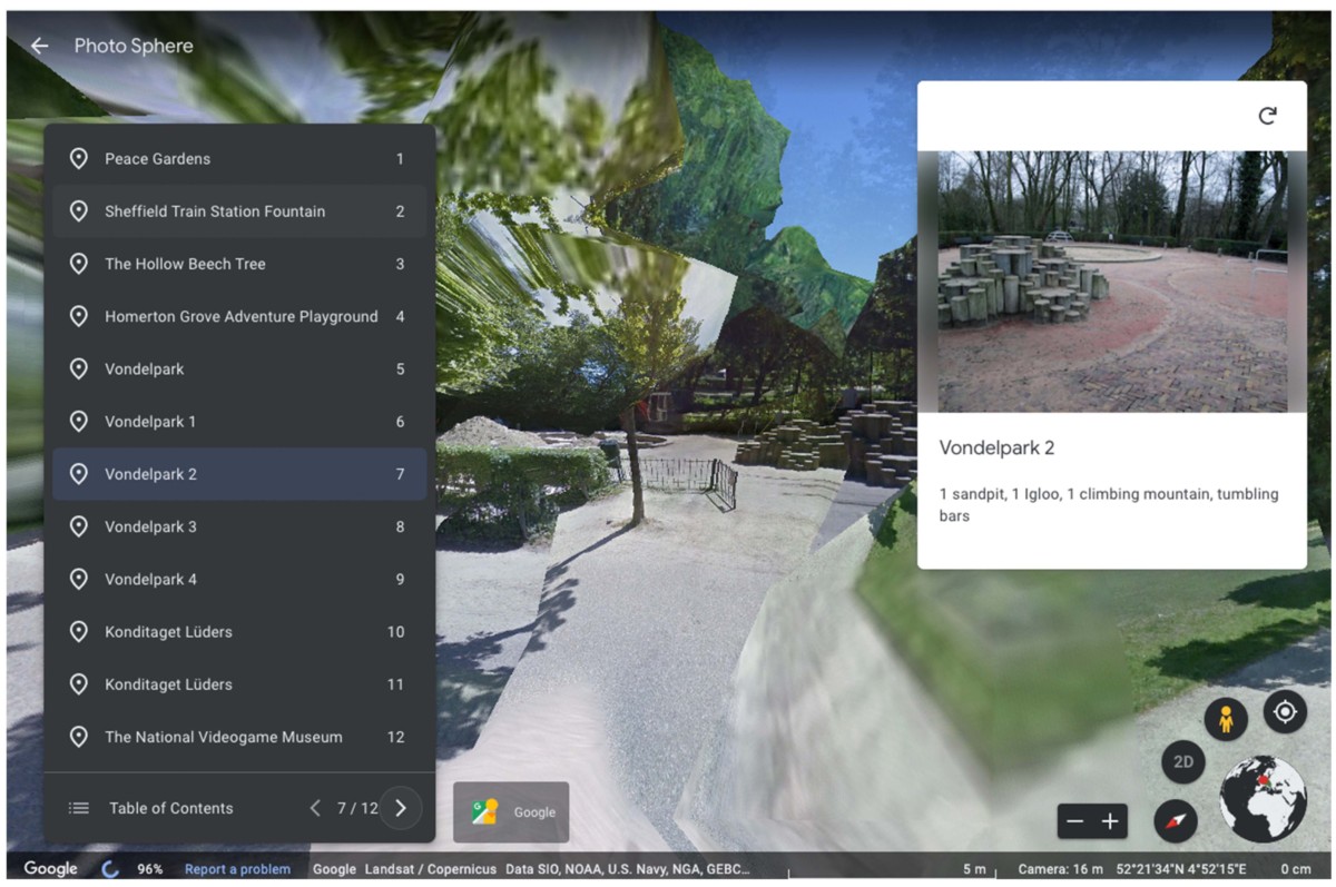Precedent featured on the virtual tour using Google Earth - Vondelpark